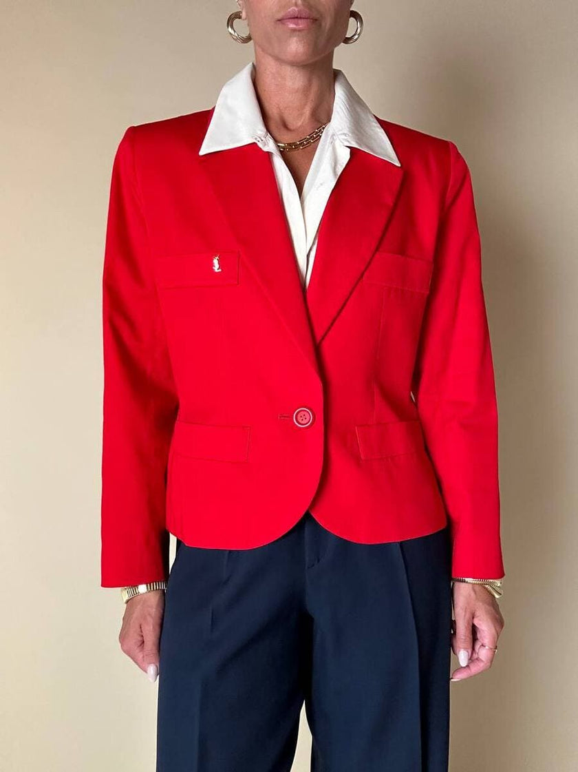 Blazer corto in cotone rosso “Yves Saint Laurent”