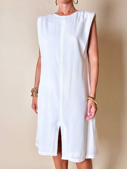 Abito tubino Yves Saint Laurent vintage bianco smanicato con spacco frontale