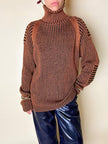 Dolcevita oversize con maxi collo in misto lana a coste larghe ruggine e nero
