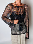 Maglia gioiello vintage List in rete operata con microperline nere