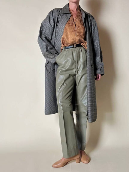 Pantalone a vita alta in pelle color argilla