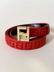 Cintura rossa in tessuto Jaquard con fibbia logo dorata “Fendi”