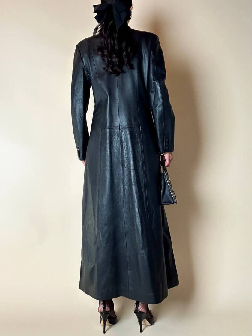 Cappotto lungo in pelle nera