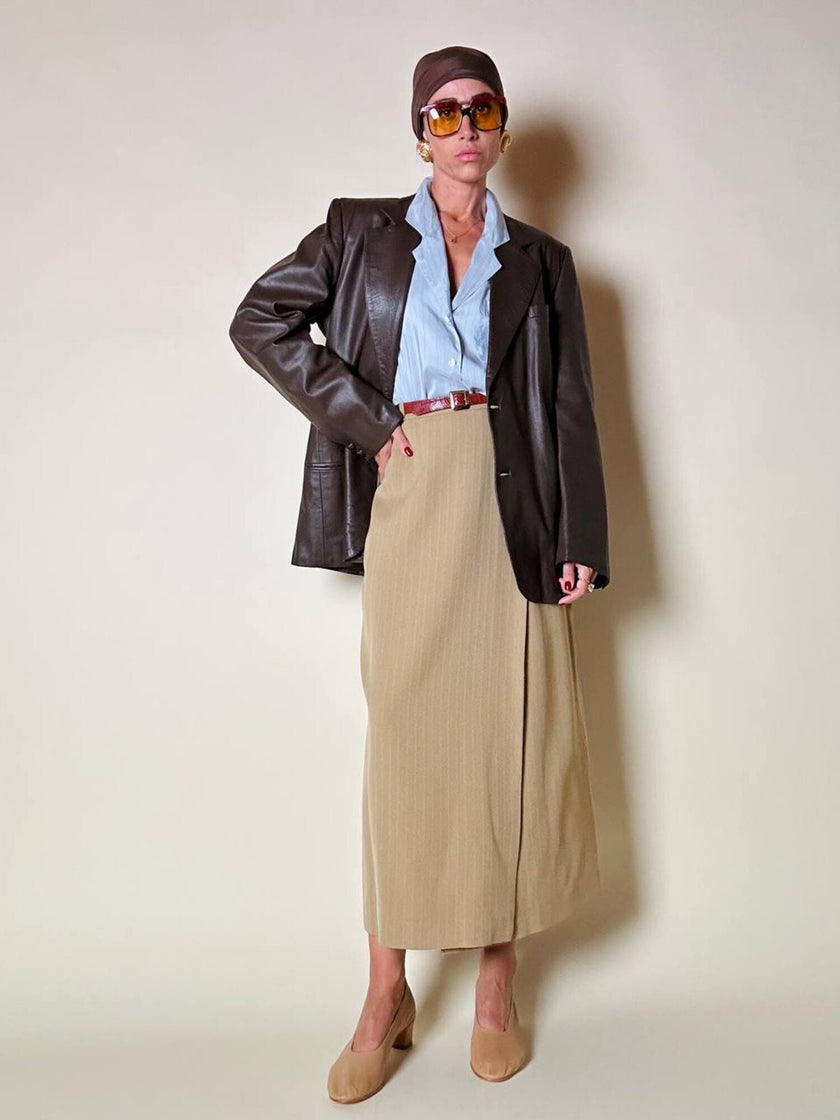 Blazer oversize in pelle color cioccolato