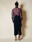 Camicia con fiocco in chiffon di seta nero a pois multicolor “D&G”