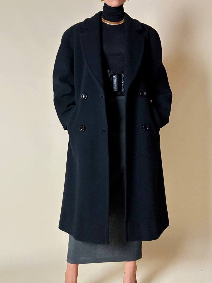 Cappotto doppiopetto oversize in lana nera