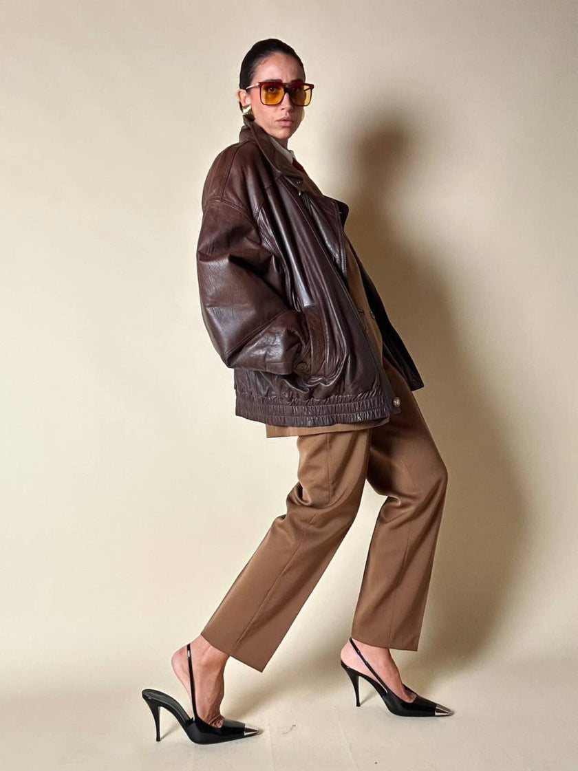 Bomber aviator in pelle color cioccolato “Laps”