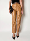 Vintage high-waisted tan leather trousers by Modissa