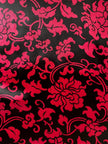 Abito Yves Saint Laurent Rive Gauche in raso con fantasia damascata rossa e nera