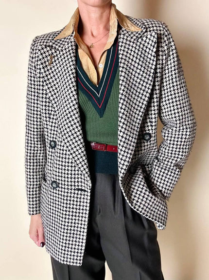 Blazer doppiopetto Mani by Giorgio Armani in lana fantasia pied de poule beige e nera