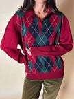 Pullover Yves Saint Laurent fantasia Argyle rosso Borgogna verde inglese e blu notte