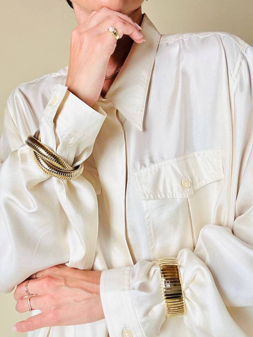 Camicia oversize in seta avorio “È Seta”