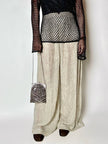Pantalone a palazzo vintage Emporio Armani in seta goffrata champagne operata con filo metallico