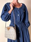 Borsa Christian Dior in tessuto jacquard logato beige con dettagli in pelle cuoio