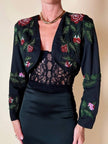 Bolero sartoriale in cotone nero con rose rosse ricamate in perline