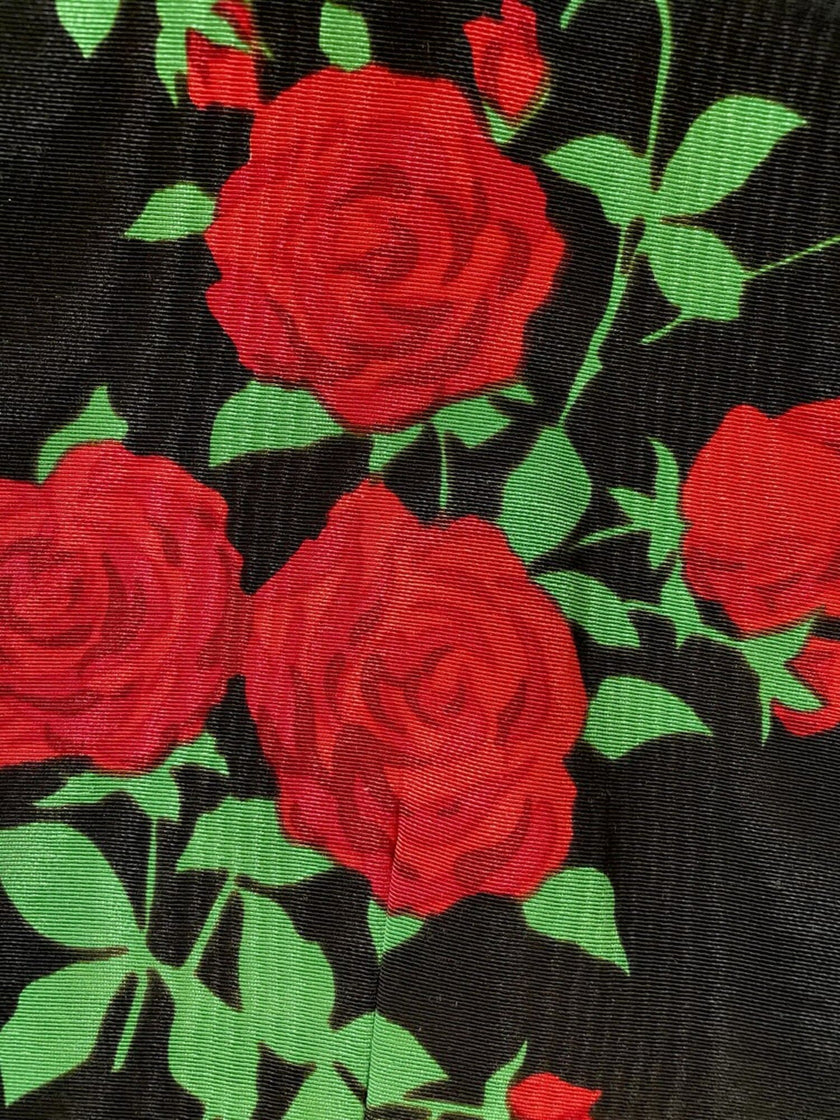 Blazer doppiopetto in tessuto moiré fantasia rose rosse