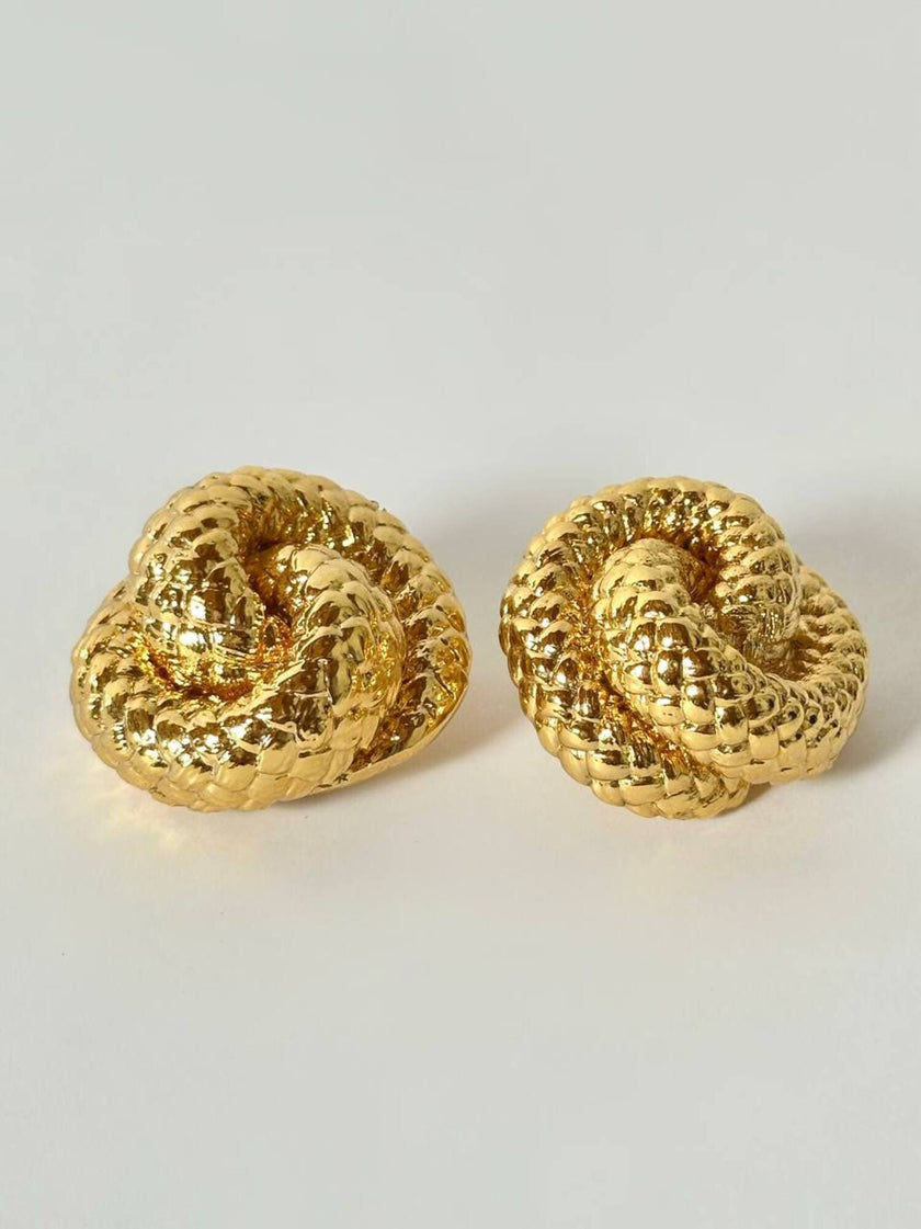 Vintage gold-tone knot clip-on statement earrings