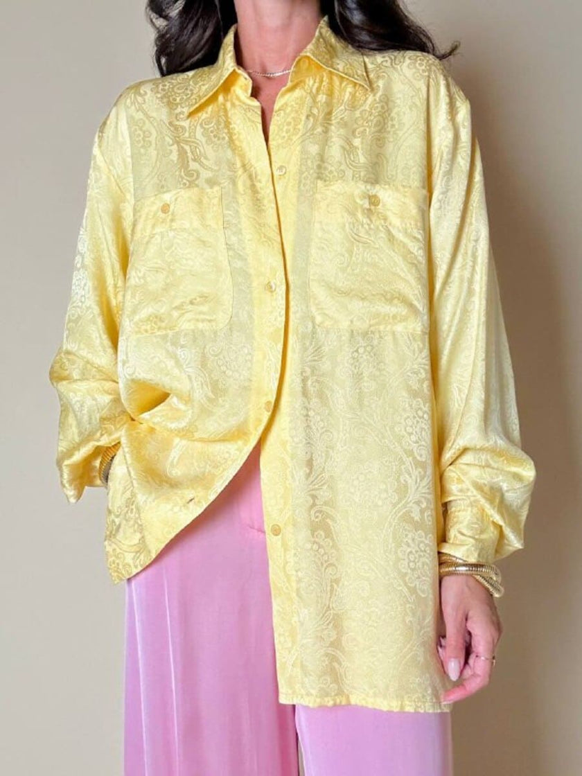 Camicia oversize in seta Jacquard giallo pastello “È Seta”
