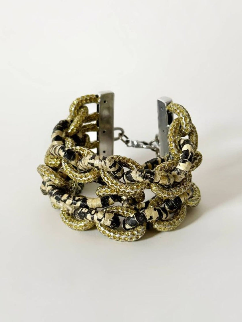 Bracciale KMO Paris multichain in metallo argento whips e glitter oro