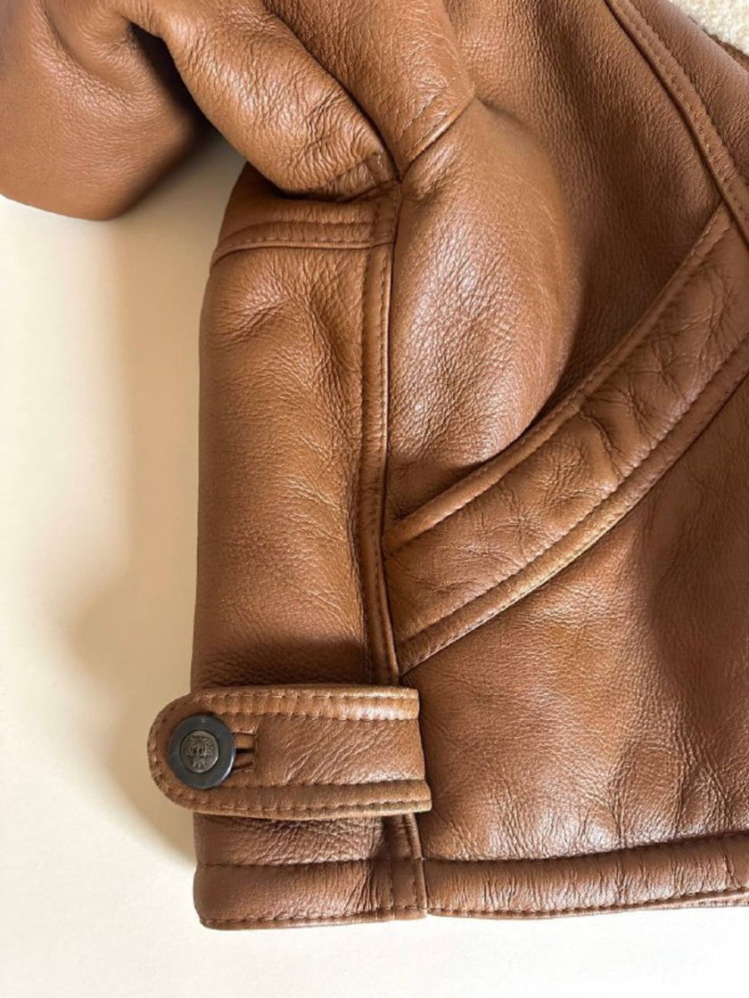 Schearling doppiopetto in pelle color cuoio con vello naturale Shearling Original