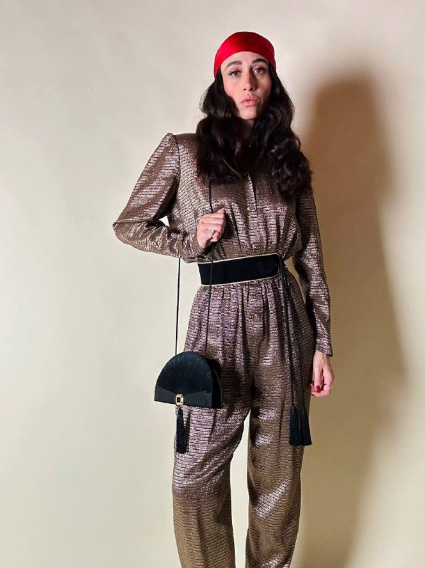 Pochette a ventaglio in raso micro plissé con nappa couture e tracolla “Guy Laroche”