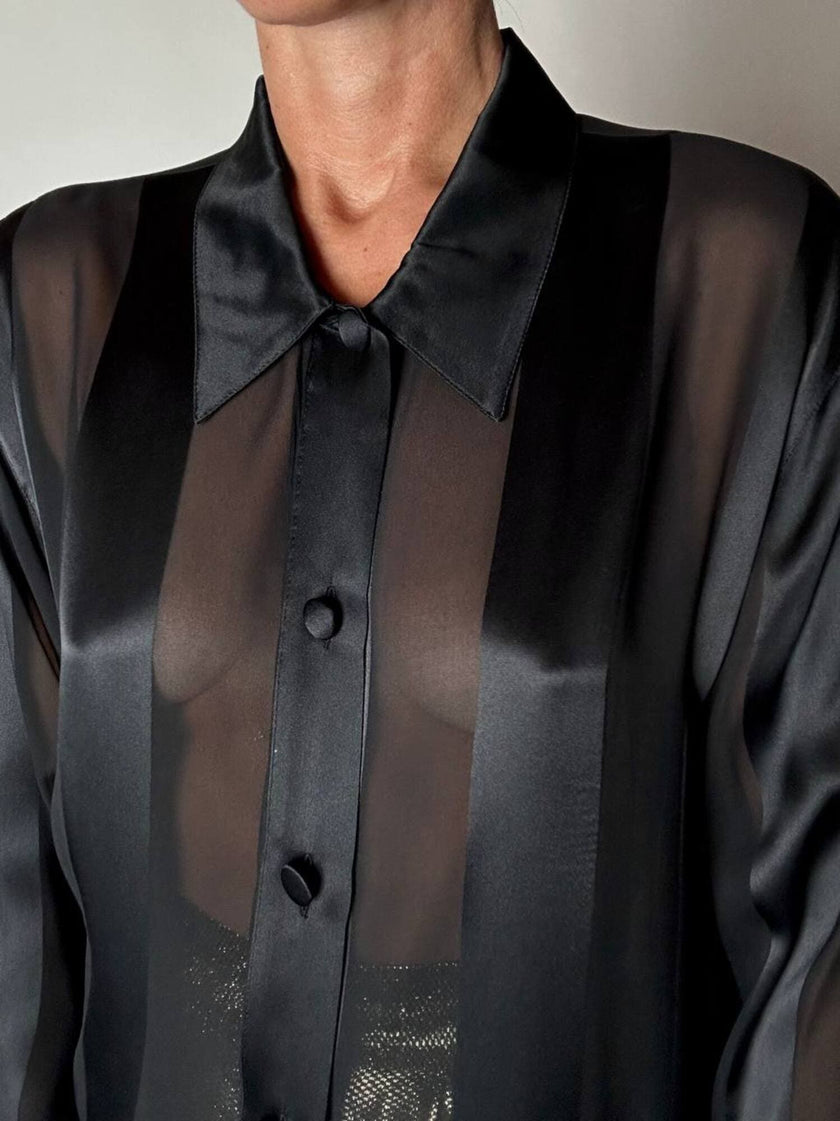 Camicia vintage Marina Rinaldi in chiffon di seta dèvorè a righe verticali