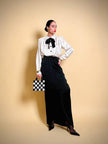 Camicia in raso bianco con fiocco nero “Yves Saint Laurent”