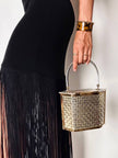 Box Bag vintage in lucite e metallo dorato effetto intrecciato