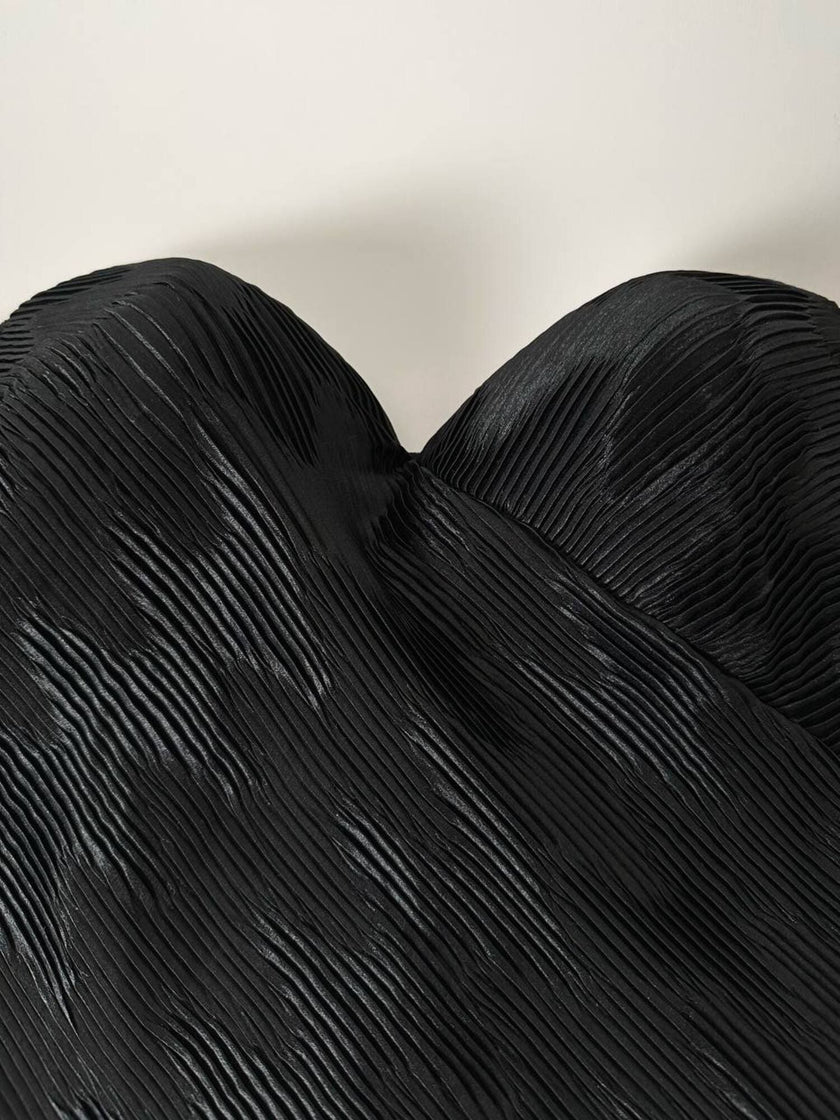 Bustier La Perla in raso micro plissé nero con scollo a cuore