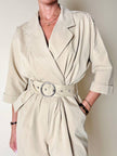 Mini Jumpsuit Weili Zheng in cotone sabbia con cintura e maxi fibbia argento