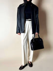 Giacca vintage in pelle nera con zip Michael Hoban North Beach Leather