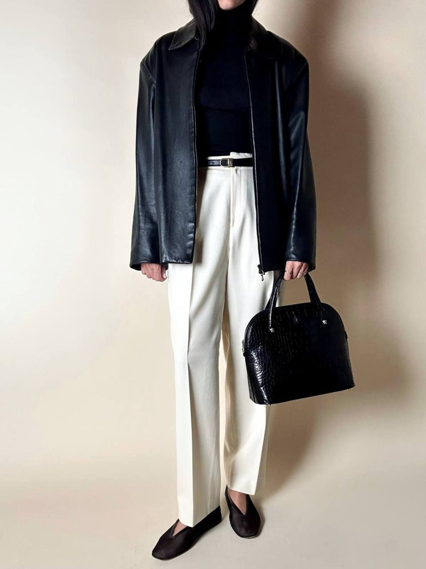 Giacca vintage in pelle nera con zip Michael Hoban North Beach Leather