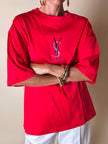 T-shirt Yves Saint Laurent  in cotone rosso con maxi logo YSL