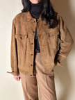 Giacca trucker in pelle scamosciata tabacco con bottoni effetto berlebeck