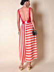 Gonna-pantalone sartoriale in chiffon di seta bianco e rosso a righe