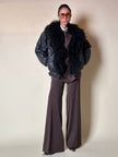 Blazer doppiopetto in lana color cioccolato “Yves Saint Laurent” con pantalone abbinato