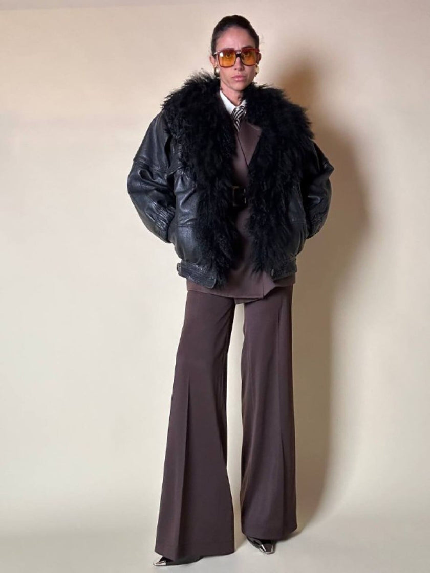 Blazer doppiopetto in lana color cioccolato “Yves Saint Laurent” con pantalone abbinato