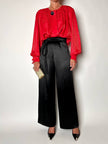 Camicia vintage Yves Saint Laurent in raso jaquard rosso con bottoni neri