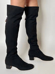 Stivali cuissard vintage Gucci in canvas nero  con zip posteriore e dettaglio bambù