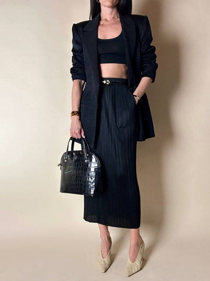 Blazer vintage State of Claude Montana in tessuto jacquard nero bacchettato