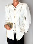 Giacca vintage Yves Saint Laurent bianco latte con serpentine dorate e bottoni gioiello
