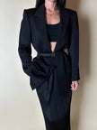 Blazer vintage State of Claude Montana in tessuto jacquard nero bacchettato