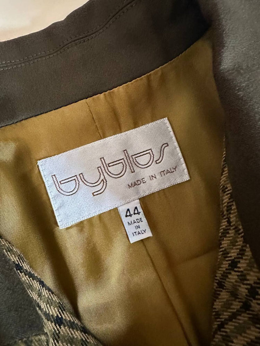 Blazer Byblos in rasato di lana pied de poule beige e verde con riporti verde oliva