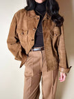 Giacca trucker in pelle scamosciata tabacco con bottoni effetto berlebeck