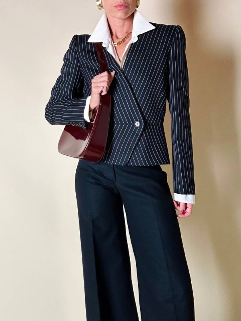 Mini blazer doppiopetto gessato in lana nera “Salvatore Ferragamo”