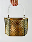 Box Bag vintage in lucite e metallo dorato effetto intrecciato
