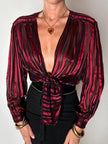 Camicia vintage in tessuto dévoré a righe bordeaux e nero