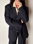 Blazer vintage Enrico Coveri You Young in rasato di lana blu notte con bottoni dorati