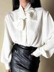 Camicia vintage con maxi fiocco in tessuto jacquard bianco Evan Picone