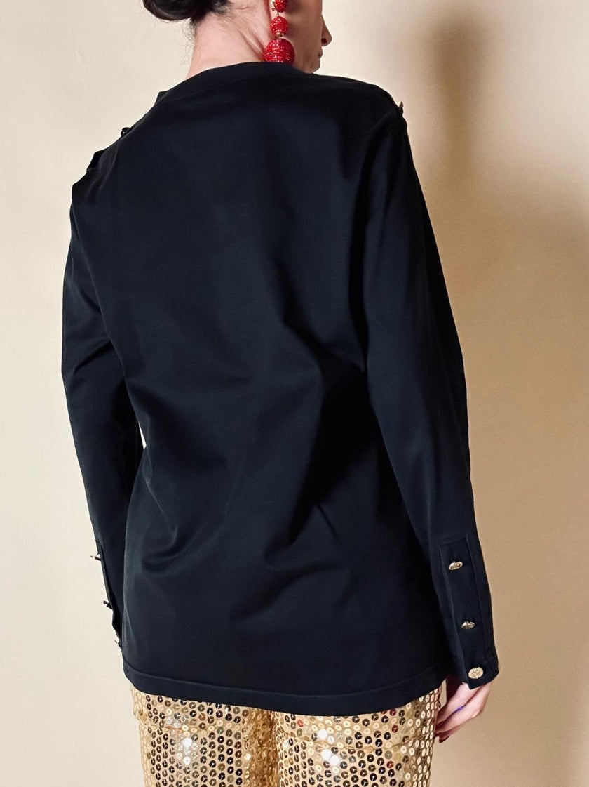 Maglia in cotone nero con bottoni dorati “Yves Saint Laurent”